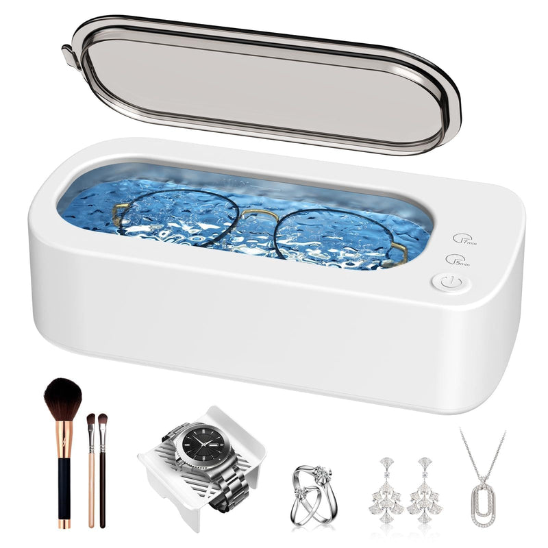 Ultrasonic Jewelry Cleaner Machine: 48KHz Ultra Sonic Cleaner for Jewelry,Eyeglass,Rings,Watch Band,Dentures,with Dual Cleaning Modes,350ML 304 Stainless Steel Tank,Gift for Wife,Mom,Daughter White
