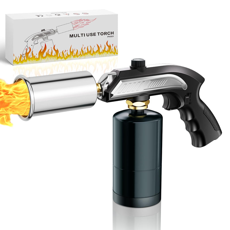 MR. COUNT Propane Torch Gun with Safety Lock, Adjustable Blow Torch Kitchen Cooking Torch for Sous Vide, Steak Searing, BBQ Grill, Charcoal Lighter, Campfire Starter (Propane Tank Not Included) Silver