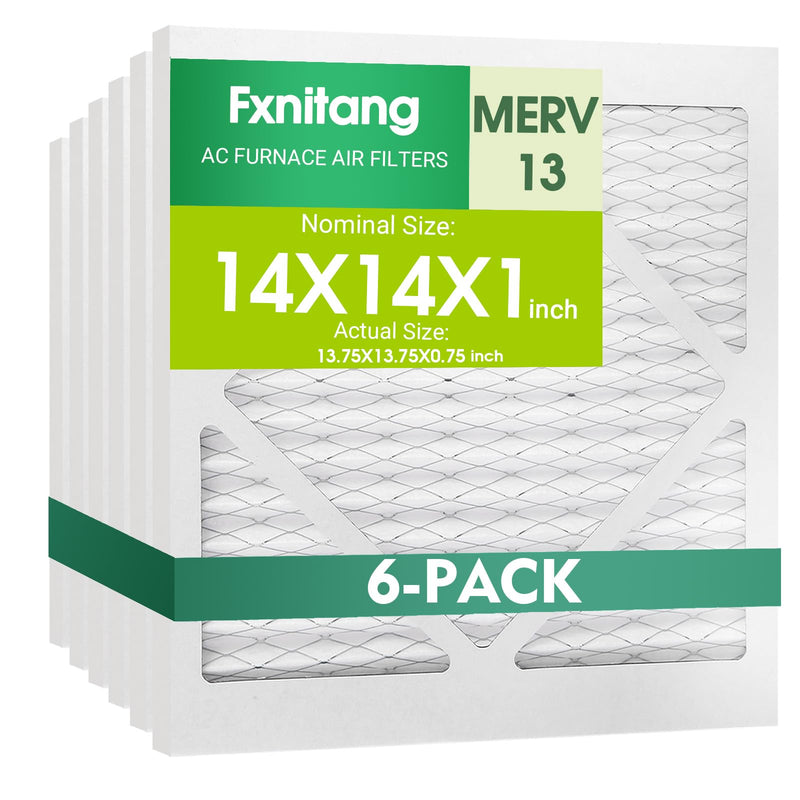 (6 Pack) 14x14x1 Air Filter, MERV 13 MPR 1900 & FPR 10, Pleated Air Filter (Actual Size: 13.75"x13.75"x0.75") M13 14x14x1-6