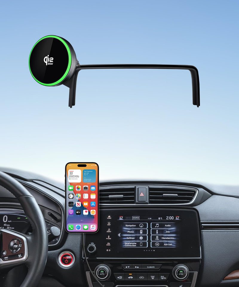 Qi2.2 25W Fast Wireless Charger Car Phone Mount for Honda CR-V 2017-2022 | CR-V Hybrid 5/7" Screen Magsafe Accessories Fast Charging Magnetic Cell Phone Holder Clip Fit iPhone Android, GPS Bracket Qi2.2 Max 25W Fast Wireless