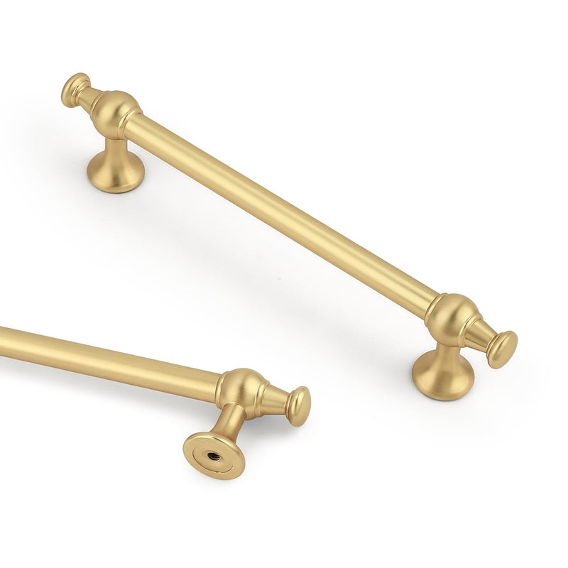 Probrico Brushed Gold Cabinet Pulls 5 Pack 5 Inch (128mm) Hole Center, Kitchen Cabinet Hardware Dresser Drawer Pulls, Gold Handles for Cabinets Bathroom Drawers Cupboard Solid