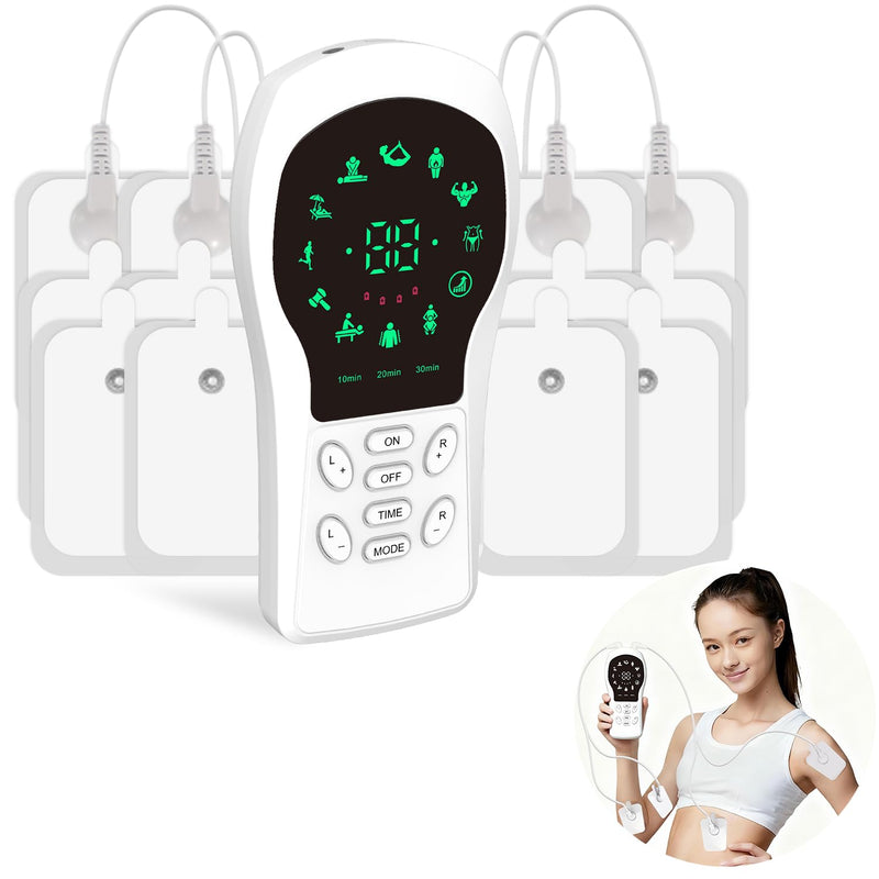 EMS Muscle Stimulator with 4 Electrodes, Portable Dual Channel Electric Muscle Stimulation Device,Rechargeable Muscle Trainer for Full Body Fitness, Muscle Toning & Relaxation