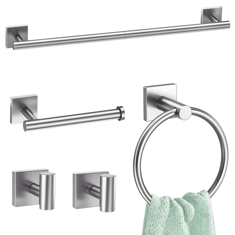 5 Pieces Brushed Nickel Towel Bar Set,Towel Racks for Bathroom Stainless Steel Wall-Mounted Bathroom Hardware Accessories Set 23.6 Inch Towel Holder