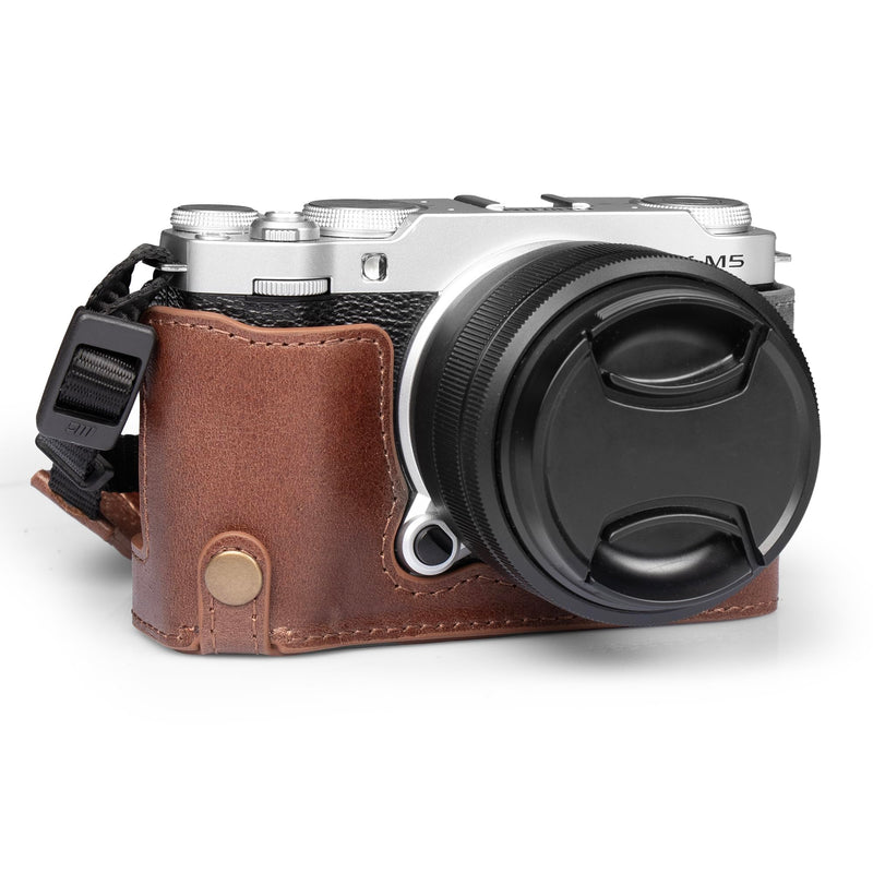 MegaGear Genuine Leather Half Camera Case Compatible with Fujifilm X-M5 Black