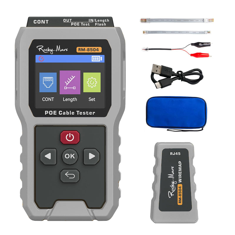 PoE Cable Tester, IEEE 802.3af/at/bt Compliant Network Tester with Port Flash Detection, Cable Length Meter, Continuity Test for CAT5 CAT6, 1500mAh Battery