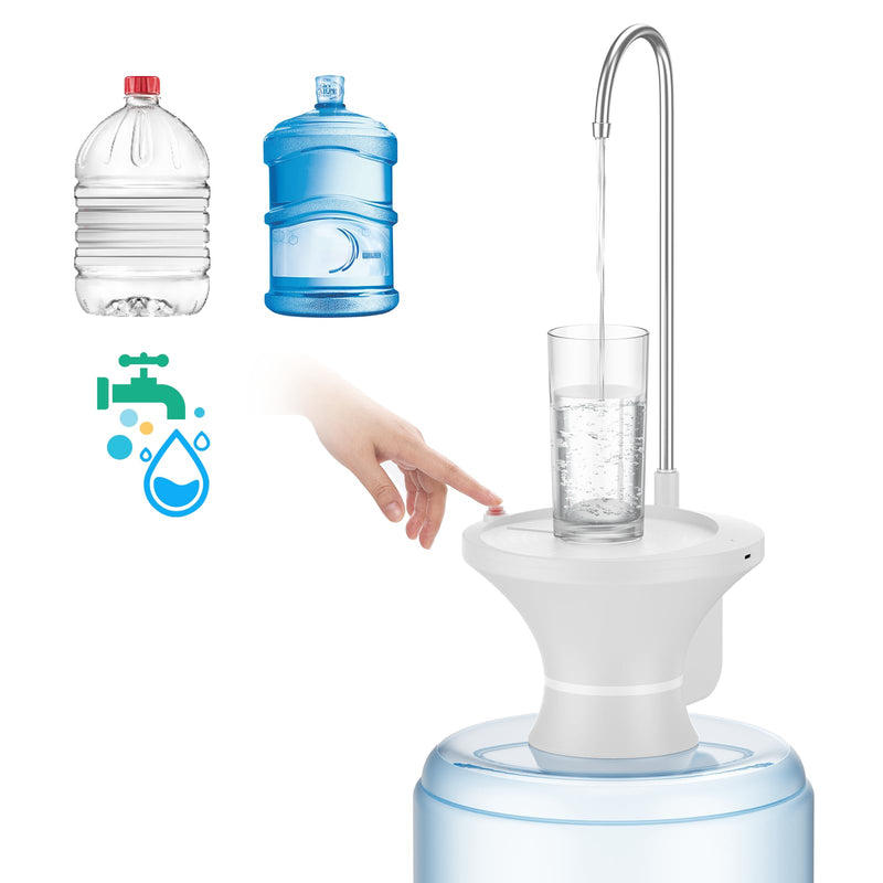 Water Dispenser for 5 Gallon Bottle, Electric Drinking Water Bottle Pump for 2-5 Gallon Jugs, USB Rechargeable Water Pump with 2 Switch Control for Home, Office, Camping White