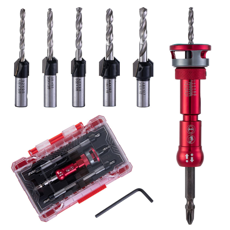 Countersink Drill Bit Set 9-Piece - 82° TCT Carbide Bits | Adjustable Depth Stop, 1/4" Hex Shank for Woodworking, Wood, Plywood, MDF, Metal, Plastic + Storage Case & Wrench Countersink Drill Bit -PRO