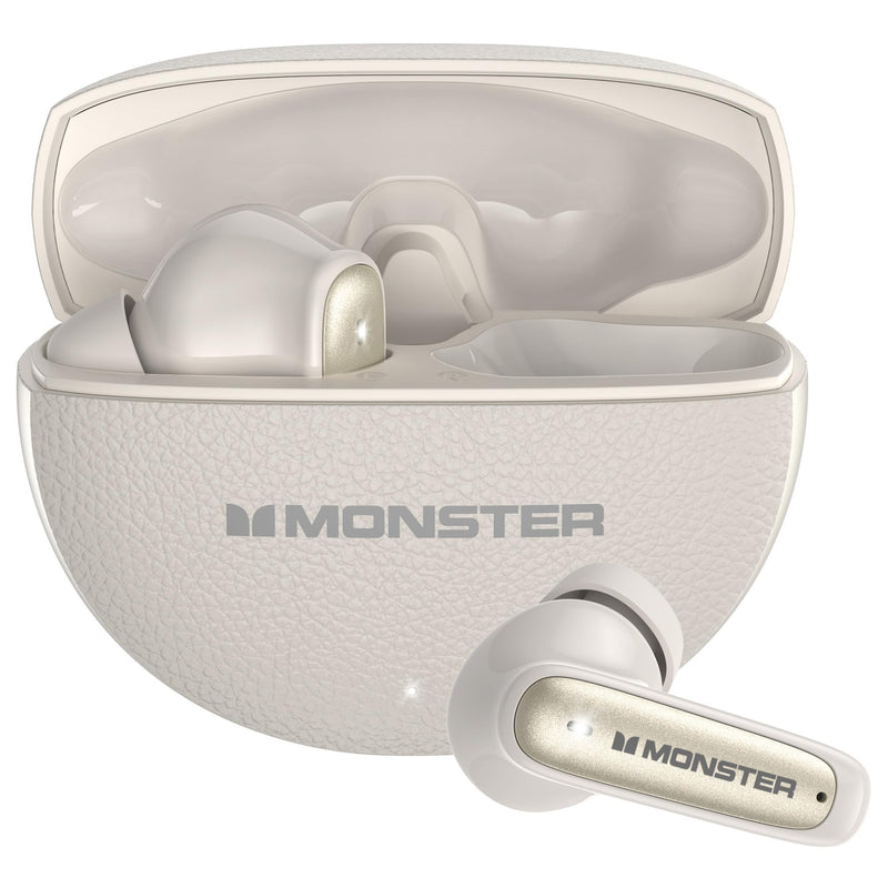 Monster N-Lite 310 True Wireless Earbuds, Bluetooth 6.0 Headphones Deep Bass, Earbuds with ENC Noise Cancelling Mic for Clear Calls, 32H Playback, Bluetooth Earbuds for Laptop/Phones/Sports, White