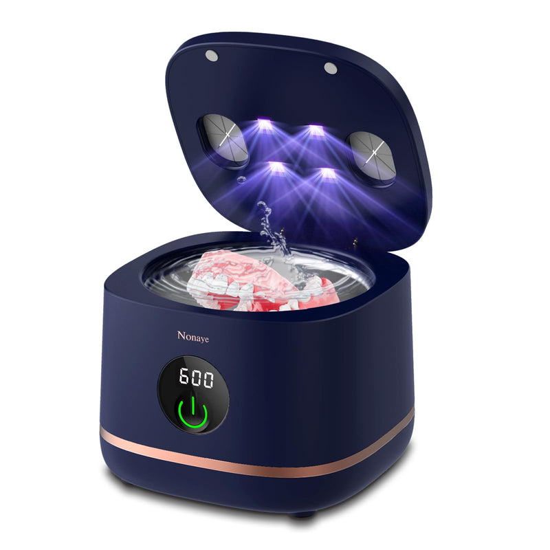 Dental Ultrasonic Retainer Cleaner Machine-45khz, Cleaning for Dentures, Mouth Guards, Aligners, Night Guards, Braces, Toothbrush Heads & Jewelry,Protable UV Retainer Cleaning Pod for Home &Travel Blue