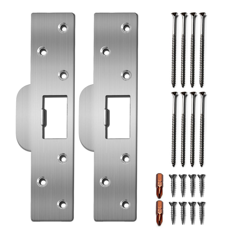 U 9476 Security Latch Strike, Extra Long Door Strike Plate 7", Reinforced Enlarged Striker Plate with Large Hole, Fix Door Won't Latch in, Extended to Cover Worn Slot (Satin Nickel, 2 Pack) Satin Nickel