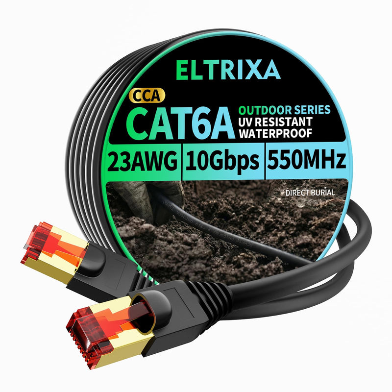 Cat6A Ethernet Cable 125FT, Outdoor Direct Burial 23AWG High Speed Up to 10Gbps, LLDPE UV-Resistant Waterproof Jacket, CCA RJ45 Network Internet Cable - Black