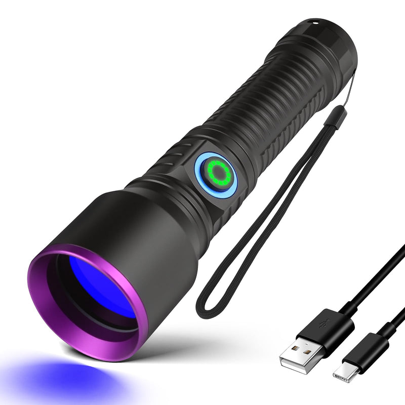 365nm UV Flashlight Black Light Rechargeable, Powerful Blacklight Flashlights, Portable UV Light for Pet Urine Detection, Resin Curing, Rocks, Bed Bugs, Scorpion, Yooperlite, Uranium Glass, AC Leak