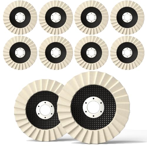 BURMONG Wool Polishing Wheel & Compound Kit – 5 Buffing Wheels (4-1/2" x 7/8") + 3 Polishing Compound–Felt Flap Disc for Angle Grinder – Multi-Surface Buffing for Metal, Wood & Automotive (10) 10