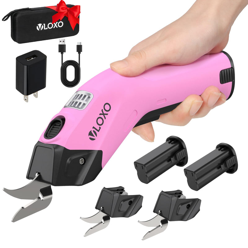 VLOXO Cordless Electric Scissors, 4V Rechargeable Power Scissors Cardboard Cutter with Replacement Blade/Battery Powerful Fabric Cutter for Carpet Plastic Leather(pink) Y4008