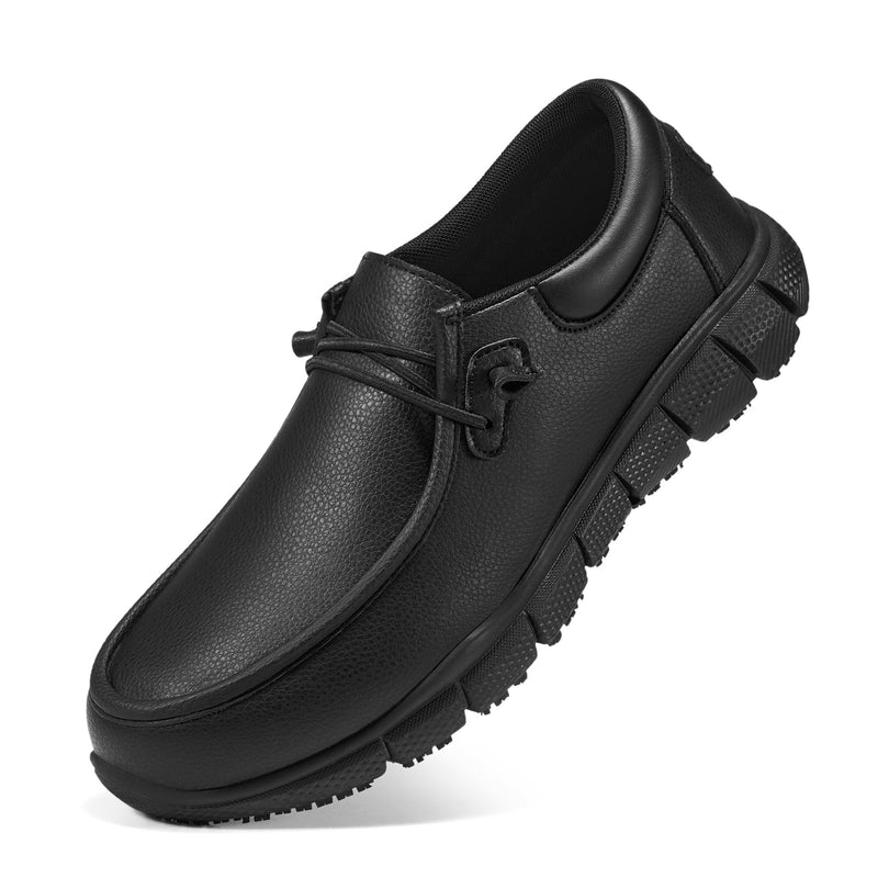 NINGO Non Slip Work Shoes for Men, Comfortable Slip On Restaurant Shoes, Lightweight Mens Food Service Shoes with Water & Oil Resistant, Breathable Black Walking Loafers for Chef, Kitchen 10.5