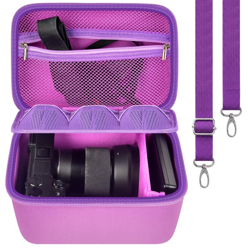 casmilee Mirrorless Camera Case for Sony a6400/a6700/a6100/a6000 | Adjustable Dividers, Padded Multi-Layer Protection, Lens and Accessory Storage, Shoulder Strap, Case Only, Purple