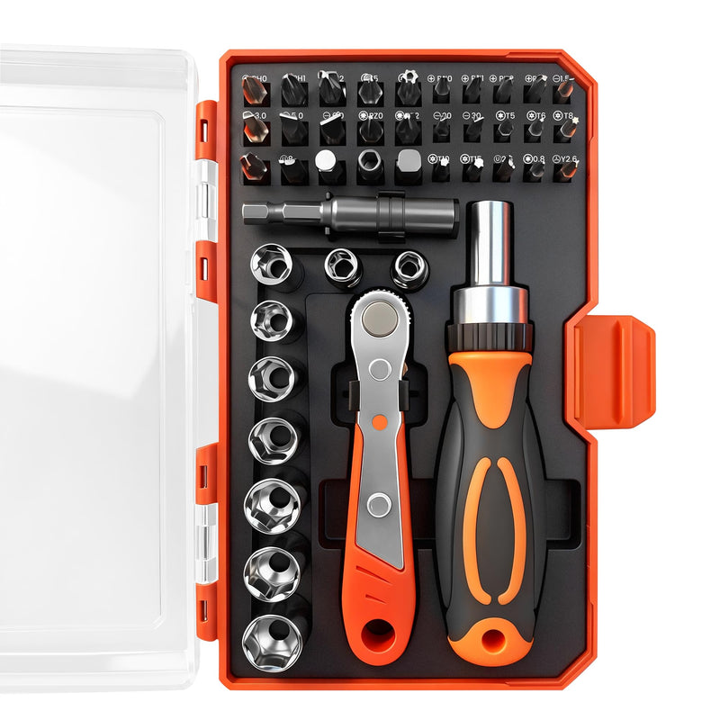 42 in 1 Ratcheting Screwdriver Set with Rotating Handle, Ratchet Wrench Tool Kit for Bike Repair, Electronics, Household DIY - Portable Storage Case 42pcs Ratchet Screwdriver Set