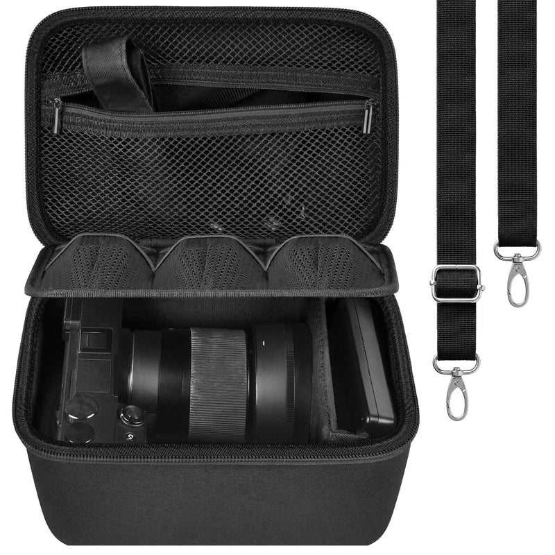 casmilee Camera Case for Sony Alpha ZV-E10 Alpha a6400/ a6700/ a6100/ a6000/ a6600/ a6500 Mirrorless Digital Camera, Hard Travel Bag with a Shoulder Strap for Lens & Accessories (Black, Large) Black