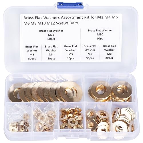 210PCS Metric Brass Flat Washers Assortment Kit M3 M4 M5 M6 M8 M10 M12
