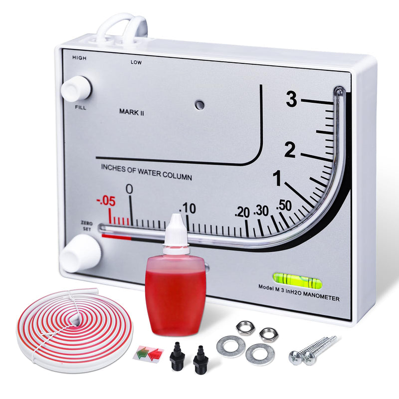 Mark II 25 Liquid Filled Manometer with 3% Accuracy, 0-3" w.c., Replacement for Dwyer, High Precision Liquid-Filled Manometer for HVAC and General Applications