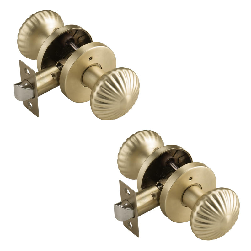 2 Pack Gold Interior Door Knobs, Heavy Duty Door Knob with Lock, Seashell knob Door Handles for Bath & Bedroom 2-Privacy