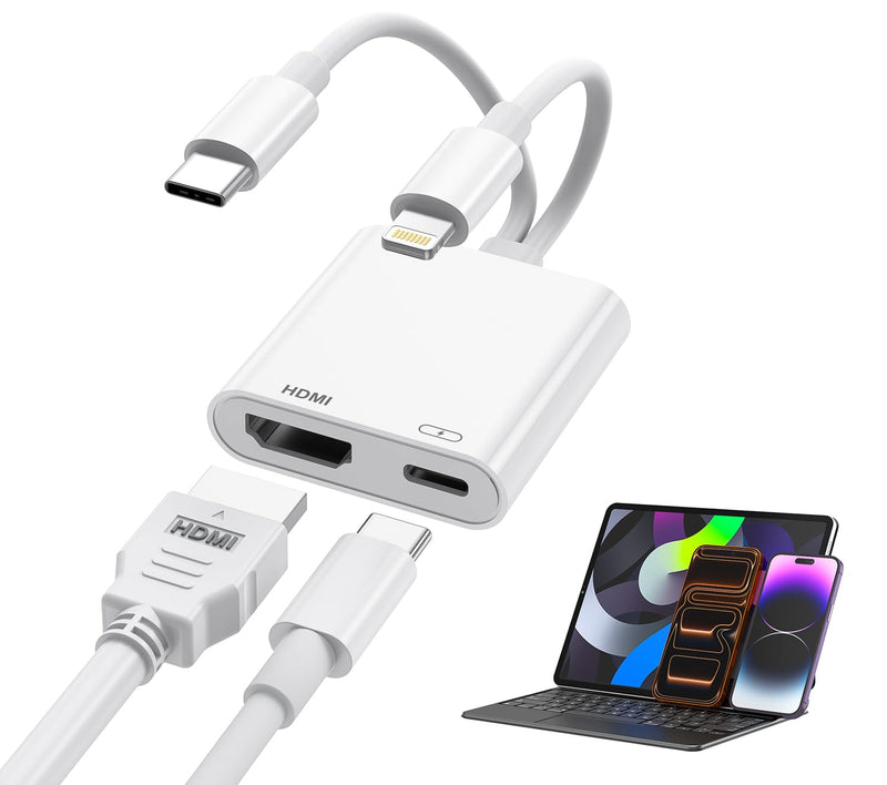 USB-C and Lightning to HDMI Adapter, 4K 60Hz, MFi, 100W Charging | Digital AV Adapter for iPhone and iPad to TV, Projector, or Monitor with Stable 4K Screen Sync and Charging Support