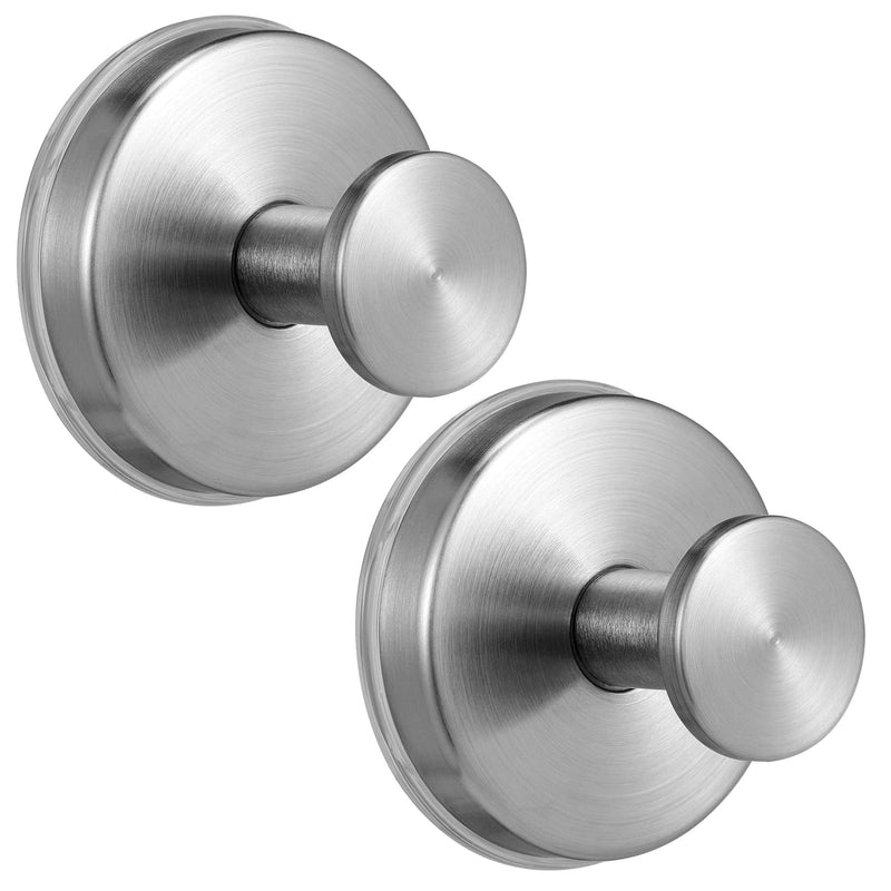 Large Suction Cup Hooks, Heavy Duty 15lb Holds Towel & Robe, No-Drill Shower Bathroom Hooks for Tile Wall Glass Mirror, Mounts on Smooth Non-Porous Surfaces (2 Pack, Brushed Nickel) 2