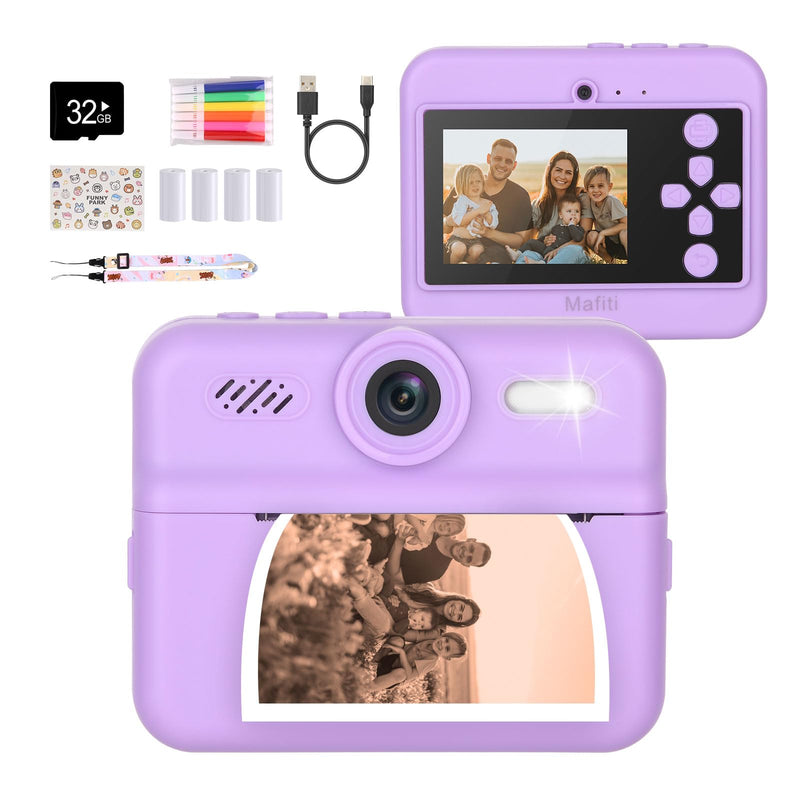 Mafiti Kids Camera Instant Print, 48MP Digital Camera Selfie 1080P Video with 32G TF Card, Toys Gifts for Girls Boys Aged 3-12 for Christmas/Birthday/Holiday (Purple) Purple