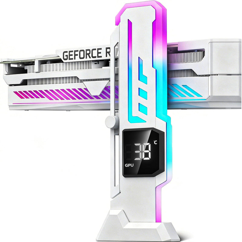 ARGB GPU Support Bracket with CPU & GPU Temp/Usage Display, Adjustable Height Anti Sag GPU Stand with Magnet & Non-Slip Base, Universal Graphics Card Support, RGB GPU Brace / Video Card Holder