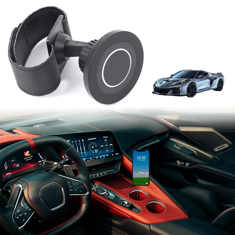 Car Phone Holder for Corvette C8 2026+ Aluminum Center Console 360 Rotatable Handle Fixed Mobile Phone Mount Holder for Car Fit for iPhone Android Smartphones (F) F