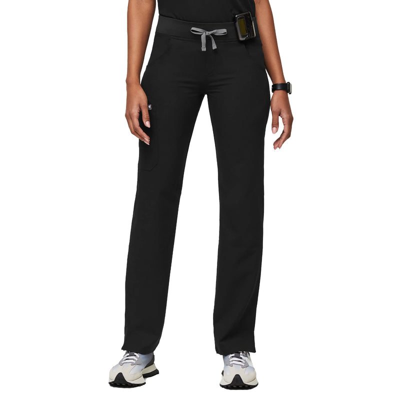 FIGS Kade Cargo Scrub Pants for Women — Classic Fit, Straight Leg, 4 Pockets, Yoga Waistband, Anti-Wrinkle Regular Small Black