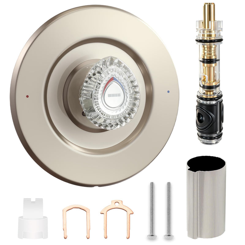 Shower Trim Kit, Compatible with Moen T470 Chateau Shower Trim Kit, With Dual Seal Replacement Cartridge, Escutcheon, Shower handle, Tubes and Screws (Brushed Nickel) Brushed Nickel