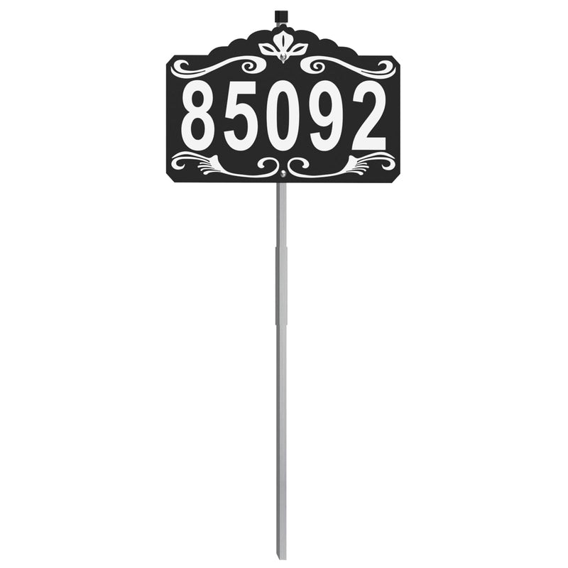 Metal Address House Number Sign for Outside, 28 x 13 Inch Address Plaque with Stake Waterproof and Rustproof for Yard Mailbox business Driveway Street Black(Ground Mount)