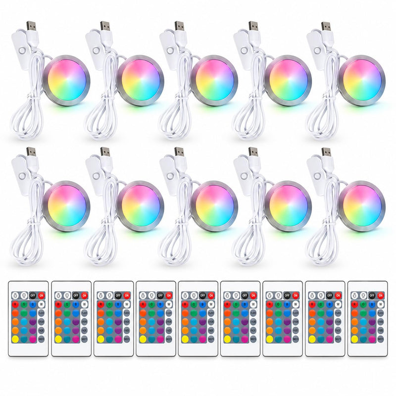Remote Control RGB LED Lamp Kit for Bambu Lab 3D Printer Accessories-3D Printer DIY Multicolor Light Includes Button Battery Makerworld Hardware Model Spare Parts 5V USB Powered (10pcs) 10