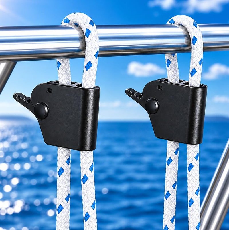 FUENEN Boat Fender Hangers Clips, Adjustable Boat Fender Clips for Boat Rails & Cleat, 304 Stainless Steel Boat Bumper Adjuster, Black Black 2 Pack