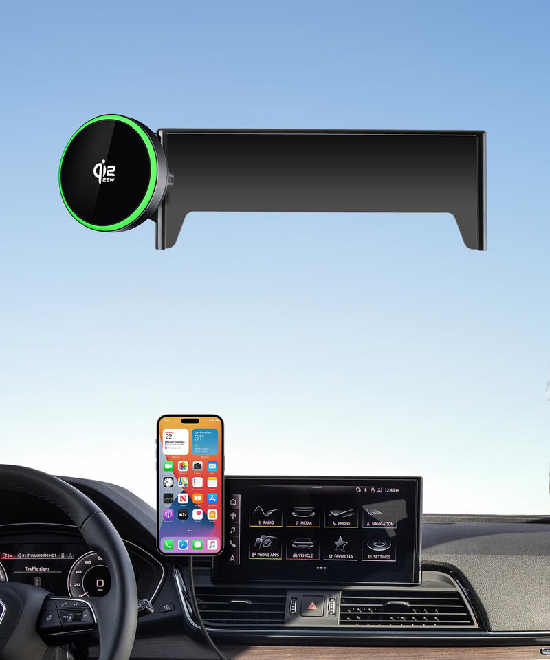 Qi2.2 25W Wireless Charger Car Phone Mount for Audi Q5/SQ5/A5/S5 2021-2025 | A5/S5/RS5/A4/A4 Allroad/S4 2020-2025, 10.1" Screen Magsafe Accessories Fast Charging Magnetic Cell Phone Holder, GPS Bracket