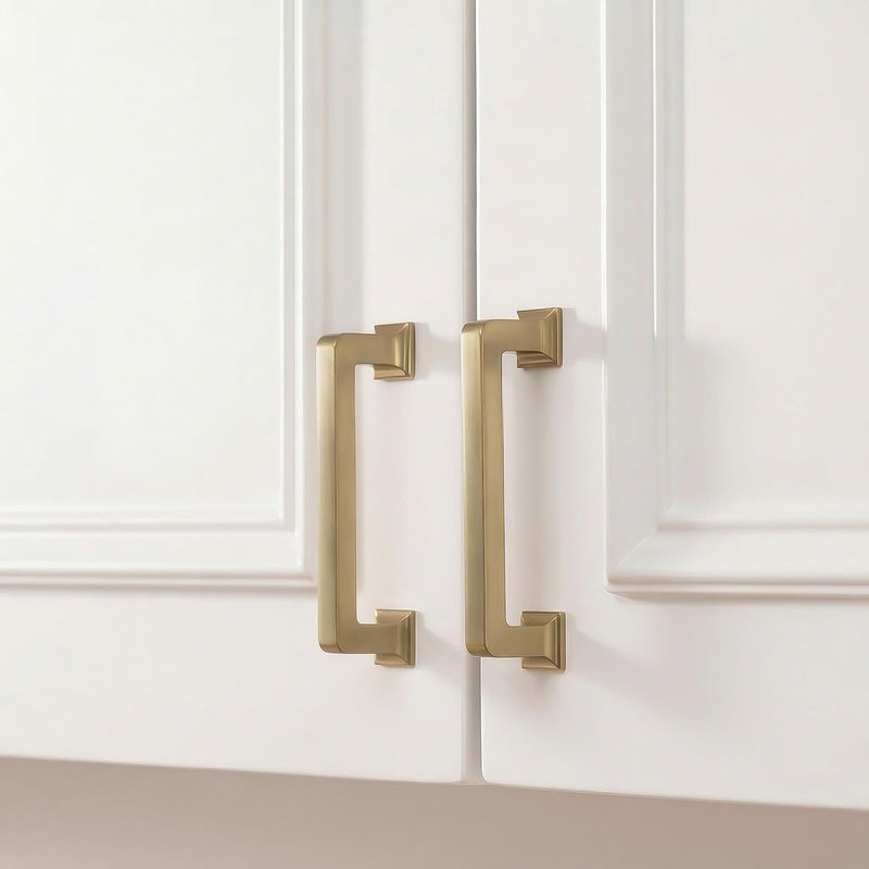 homdiy 5 Pack 3 Inch Champagne Bronze Cabinet Pulls, Solid Heavy-Duty Zinc Alloy Kitchen Handles, Gold Cabinet Handles Modern Square Drawer Pulls for Cupboard, Dresser, Wardrobe 3" Hole Center