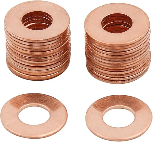 M8 Copper Flat Washers 30PCS, 8mm ID 18mm OD 1mm Thick Metric Copper Sealing Rings for Bolts Nuts Hydraulic Fuel Fittings