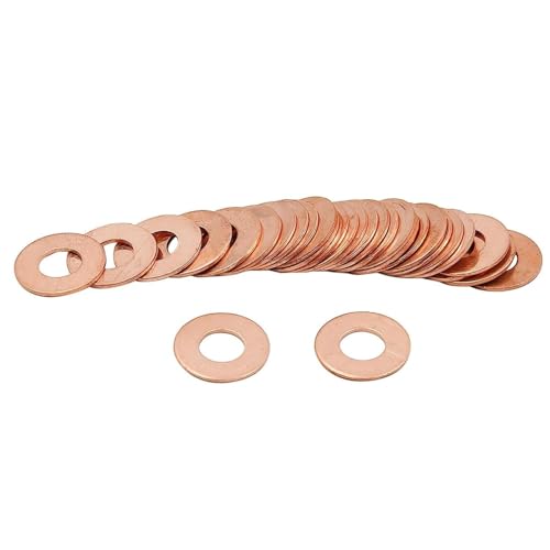 40PCS M8 Copper Flat Washers, 8mm ID 12mm OD 1mm Thick Metric Copper Sealing Rings for Bolts Nuts Fuel Hydraulic Fittings