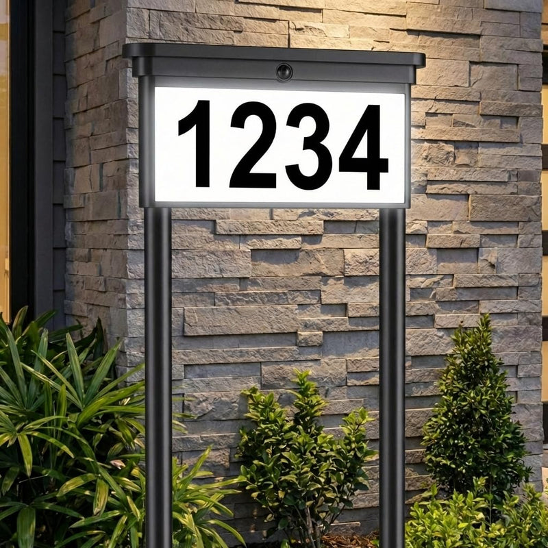 Solar Address Sign for Yard: 29" Double-Sided Lighted House Numbers with 12 Color Modes, 2-in-1 Dual Mounting (Stake or Mailbox), Waterproof LED Address Plaque, 4 Sets Numbers & Letters, 1 Pack
