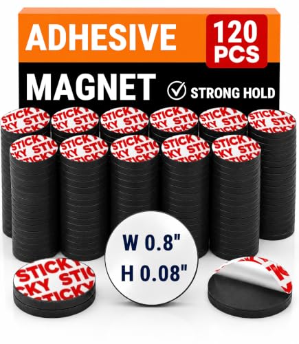 120 Pcs Self Adhesive Magnetic Dots 0.8"x0.08" - Peel and Stick Magnets for Crafts - Sticky Magnet Backing Dots - Circle Magnet Stickers for Fridge - Adhesive Magnets for Classroom & School Projects