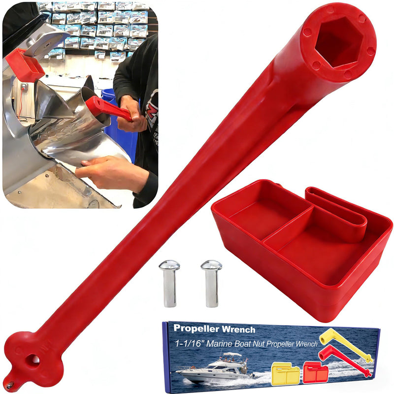 Polymer Propeller Wrench 1-1/16" Nut Wrench & Prop Stop Propeller Stop Fit Mercury/Mercruiser/OMC,Marine Boat Prop for All Outboard & Stern Drive Applications,Light-Weight, Rustproof Plastic,Red(27mm) Red Kit