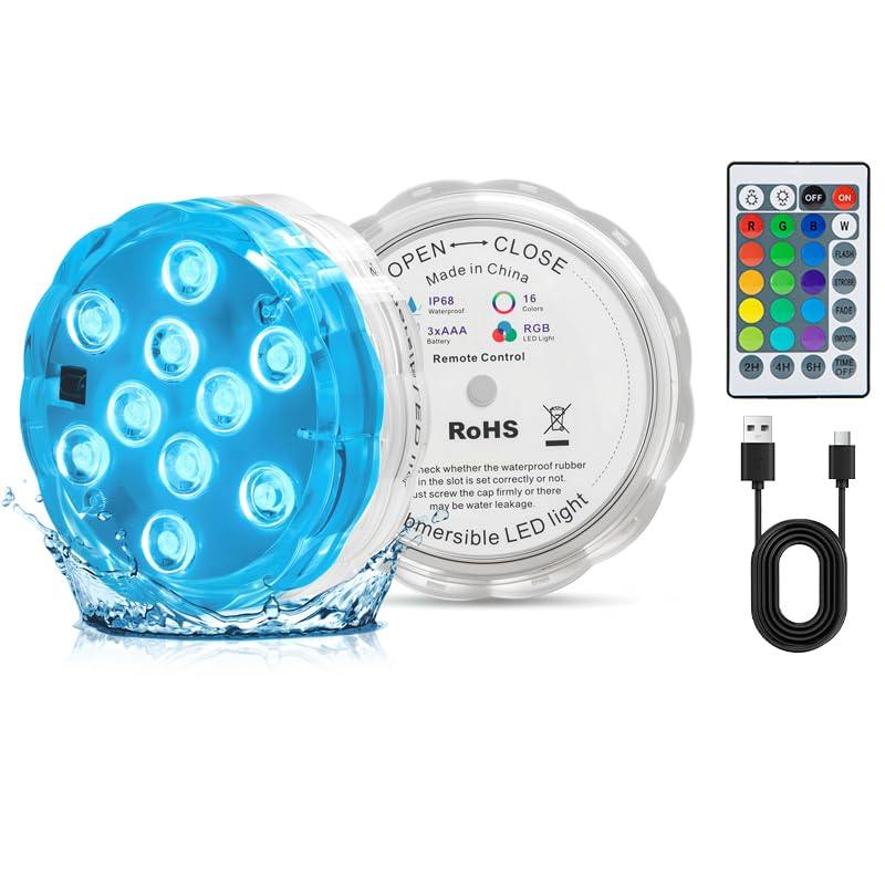 Seaponer Rechargeable Boat Lights - IPX8 Waterproof LED Lights with Remote, RGB Multi 25 Colors, for Deck Courtesy Interior Lights, Fishing Kayak Duck Jon Bass Boat, 2 Pack