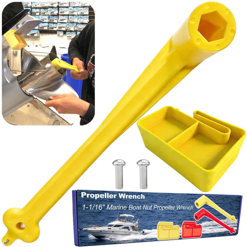 Floating Marine Boat Prop 1-1/16" Polymer Propeller Wrench & Prop Stop Propeller Stop Fit Mercury/Mercruiser/OMC,for All Outboard & Stern Drive Applications,Light-Weight, Rustproof Plastic,Yellow Yellow Kit