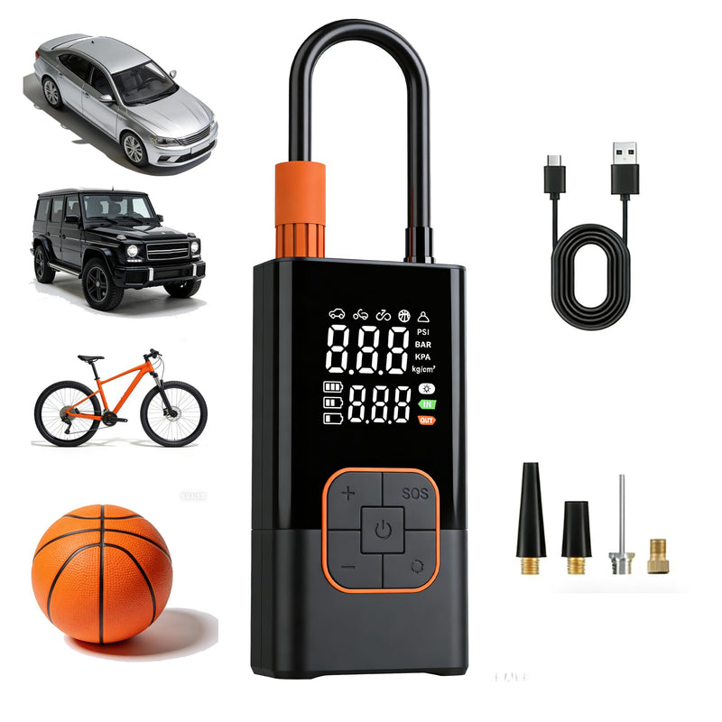  [AUSTRALIA] - Tire Inflator Portable Air Compressor Cordless Mini Bike Pump with Digital Display, 150 PSI Car Tires Air Pump with Pressure Gauge, LED Lights & Pressure Gauge for Car, Motorcycle, Bike, Balls