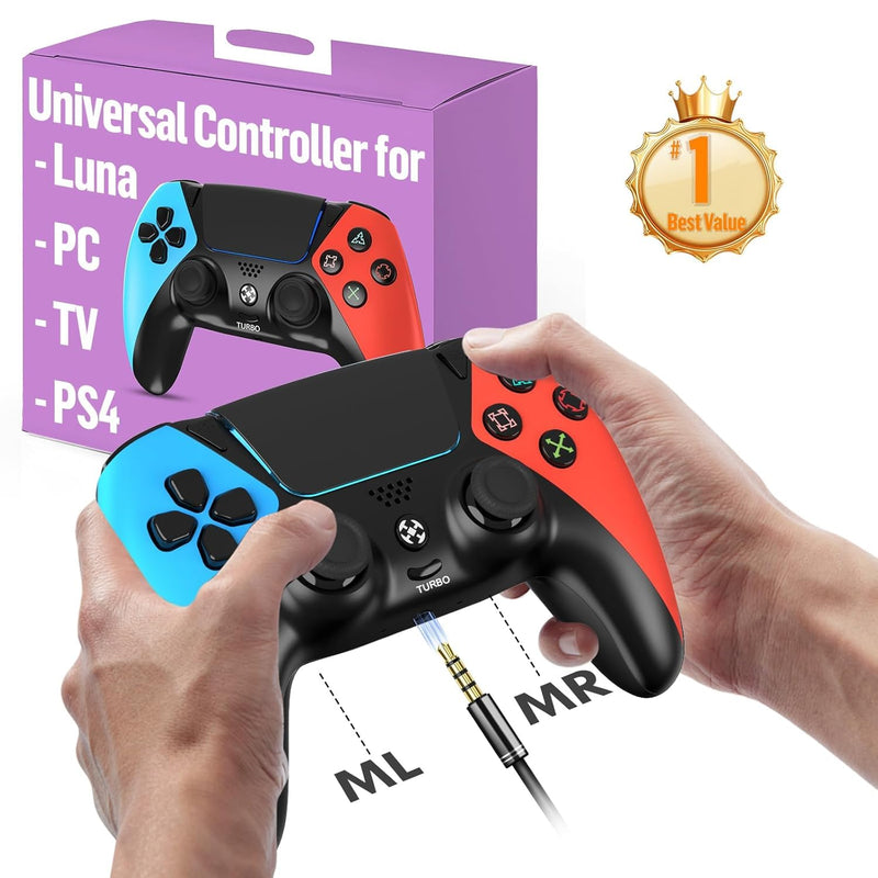 Enstixsm Upgraded for Luna Controller with Back Paddles,Turbo,Wireless Fire TV Game Controllers for PC,GeForce NOW,Firestick,Replacement for Luna Gamepad with ALPS Joystick,No Drift Stick, Blue and Red (Blue and Red)