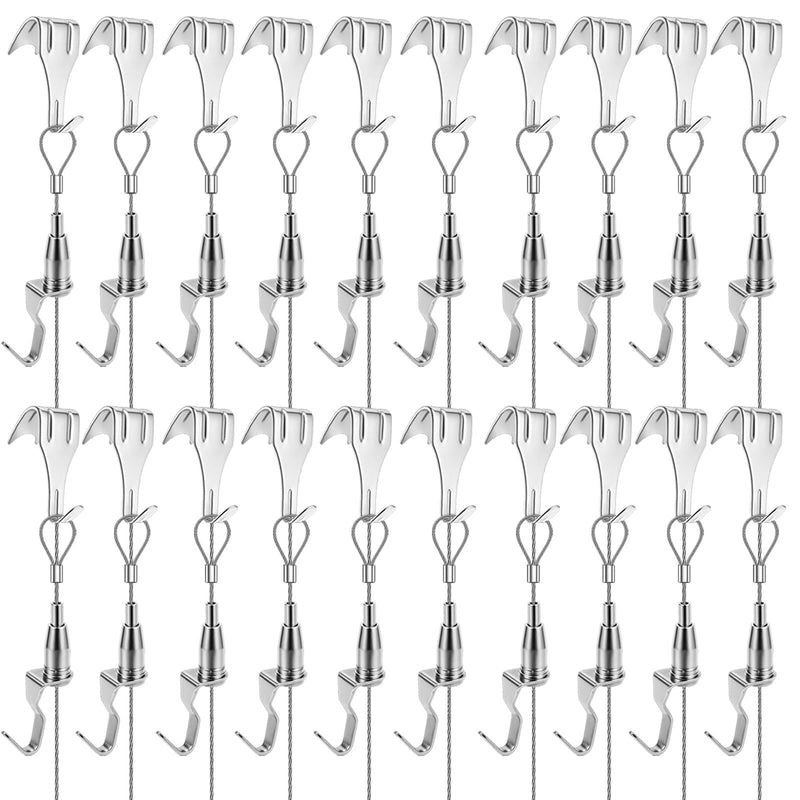 Adjustable Picture Hanging Wire Kit Picture Rail Hanging System Sturdy Gallery Display Rail Rope with Hooks for Exhibition Art Gallery Frames Display (3.28 FT, 1 Hook, 20) 3.28 FT, 1 Hook