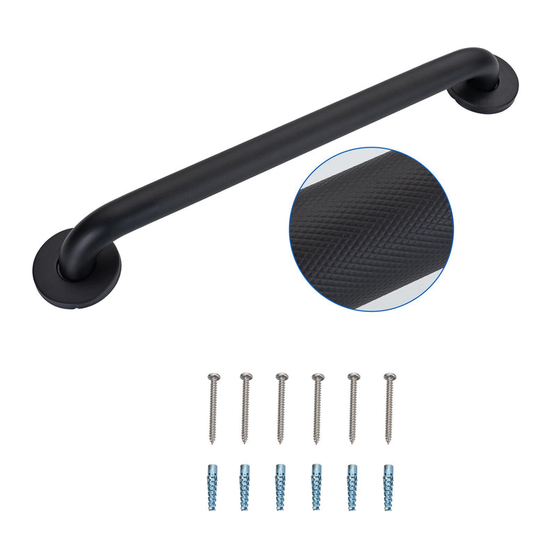 Anti-Slip Shower Grab Bar for Seniors Disabled,Bathroom Safety Bars for Wall Mount,High Load Capacity Toilet Grab Bars,Water-Resistant Shower Safety Bars for Elderly (Black Knurled, 12-inch Grab Bar)