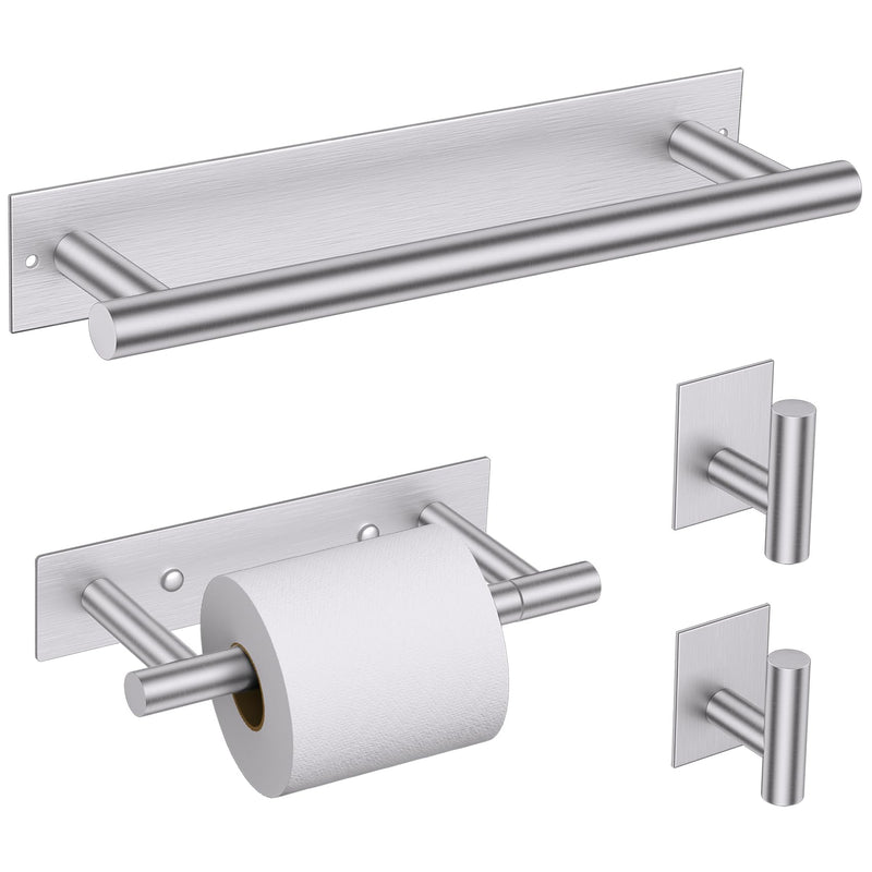 Lairuier Self Adhesive Bathroom Hardware Set, Includes Towel Bar, Toilet Paper Holder and 2 Towel Hooks, Brushed Nickel Bathroom Hardware Accessories, Towel Racks for Bathroom, Kitchen, Washroom Medium