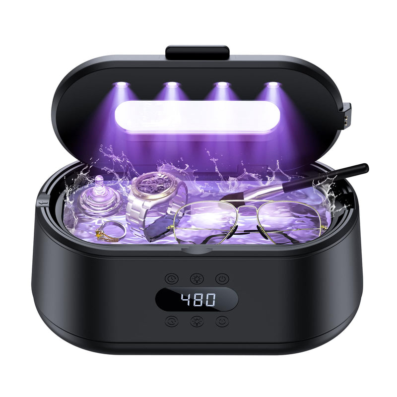 Ultrasonic Jewelry Cleaner, 50KHz Ultrasonic Cleaner Machine, Dual Modes & LED Display, 5 Cleaning Modes, 24W Sonic Cleaner for Jewelry, Eyeglasses, Watches, Rings, Watch Strap,Dentures Black